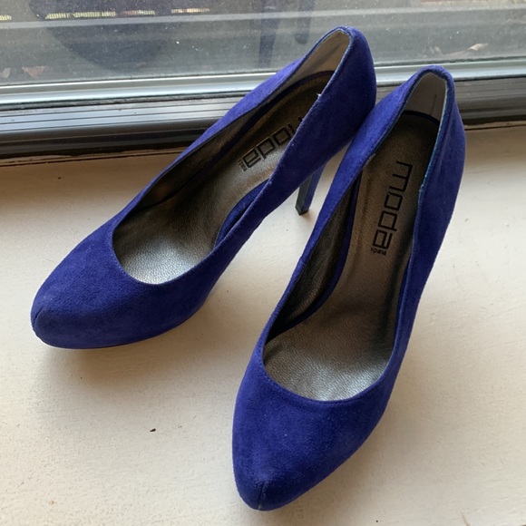 Moda Spana Blue Suede Platform Heels, NWOT, size 8 - Picture 2 of 7